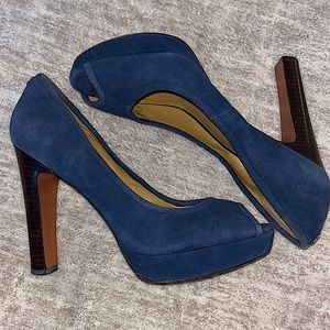 COACH Peep Toes, Dusty Navy Suede, 9.5